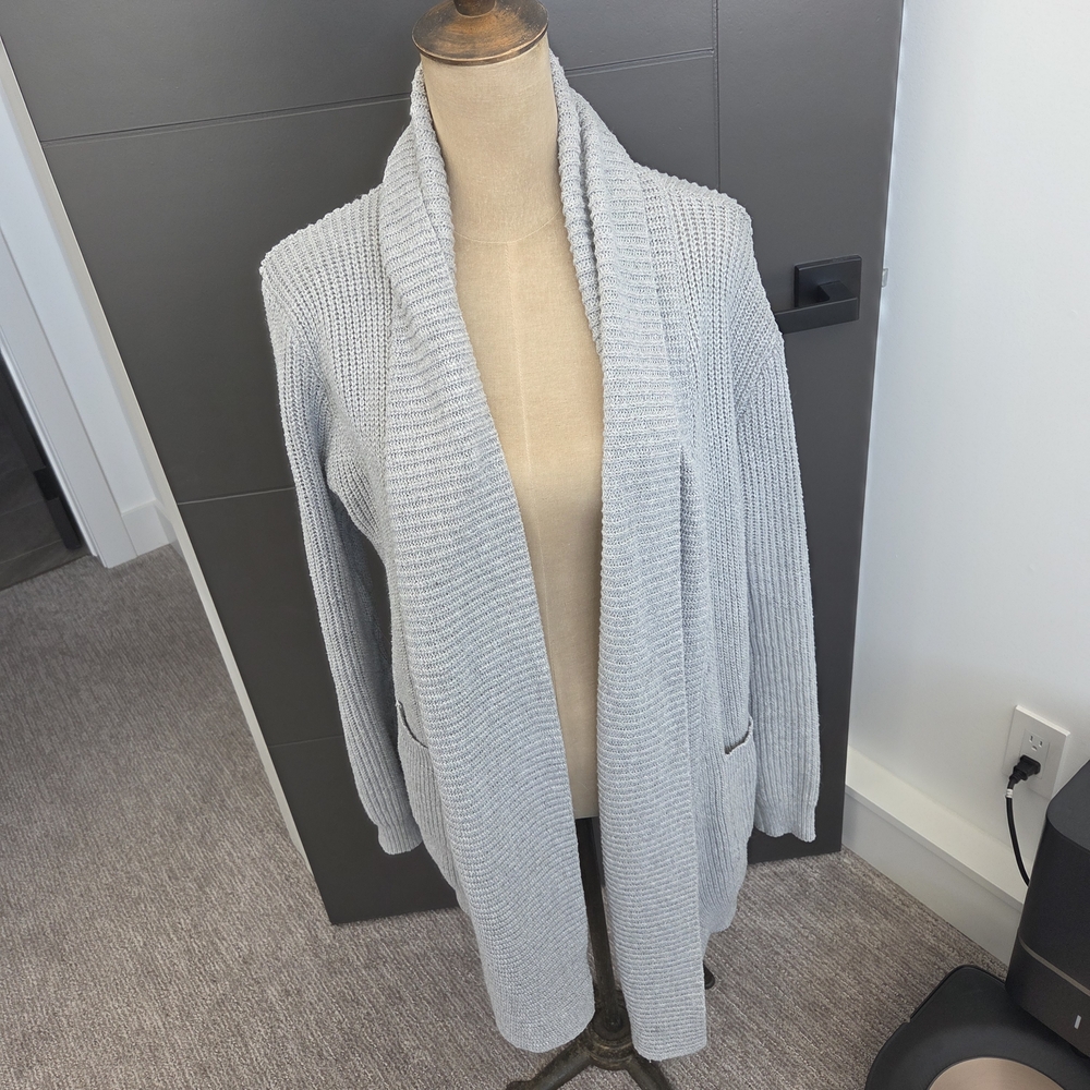 Light Gray Oversized Open-Front Knit Cardigan Sweater
